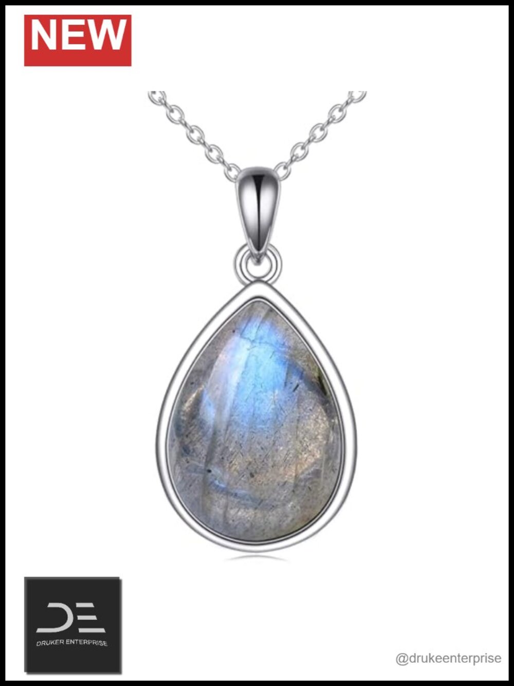 925 Sterling Silver Labradorite Teardrop Pendant Necklace 18 Inch Chain